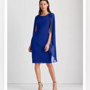 Lauren Ralph Lauren Georgette-Cape Jersey Dress Special Occasion